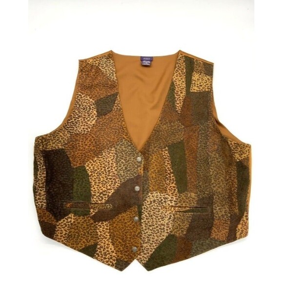 Resource Women’s Genuine Suede Button Down Animal print Vest size 22 - Picture 1 of 11